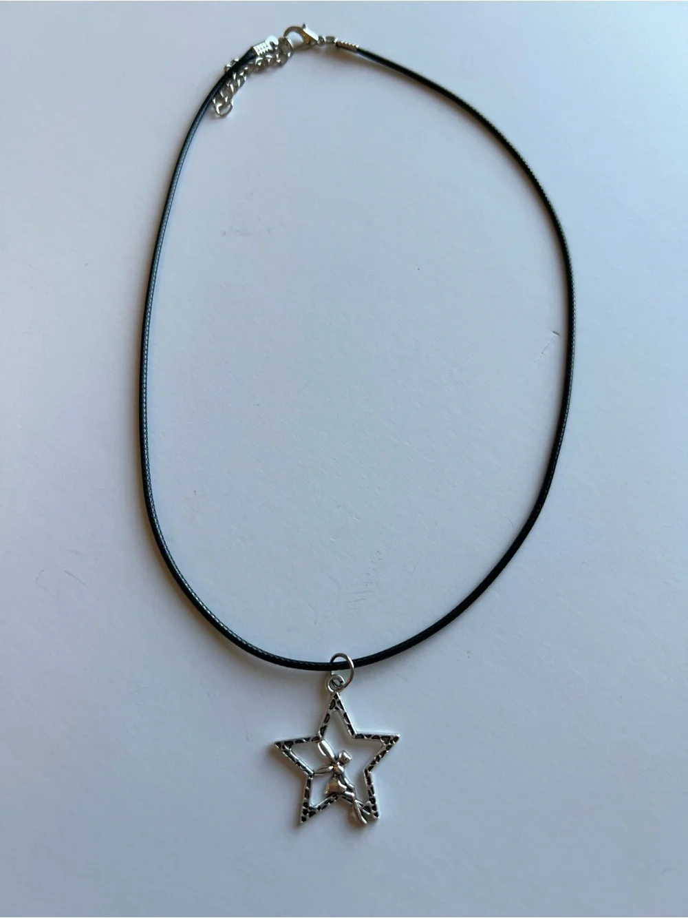 Silver Star Fairy Pendant Necklace on Black Cord / Disney / Fae / Tinkerbell